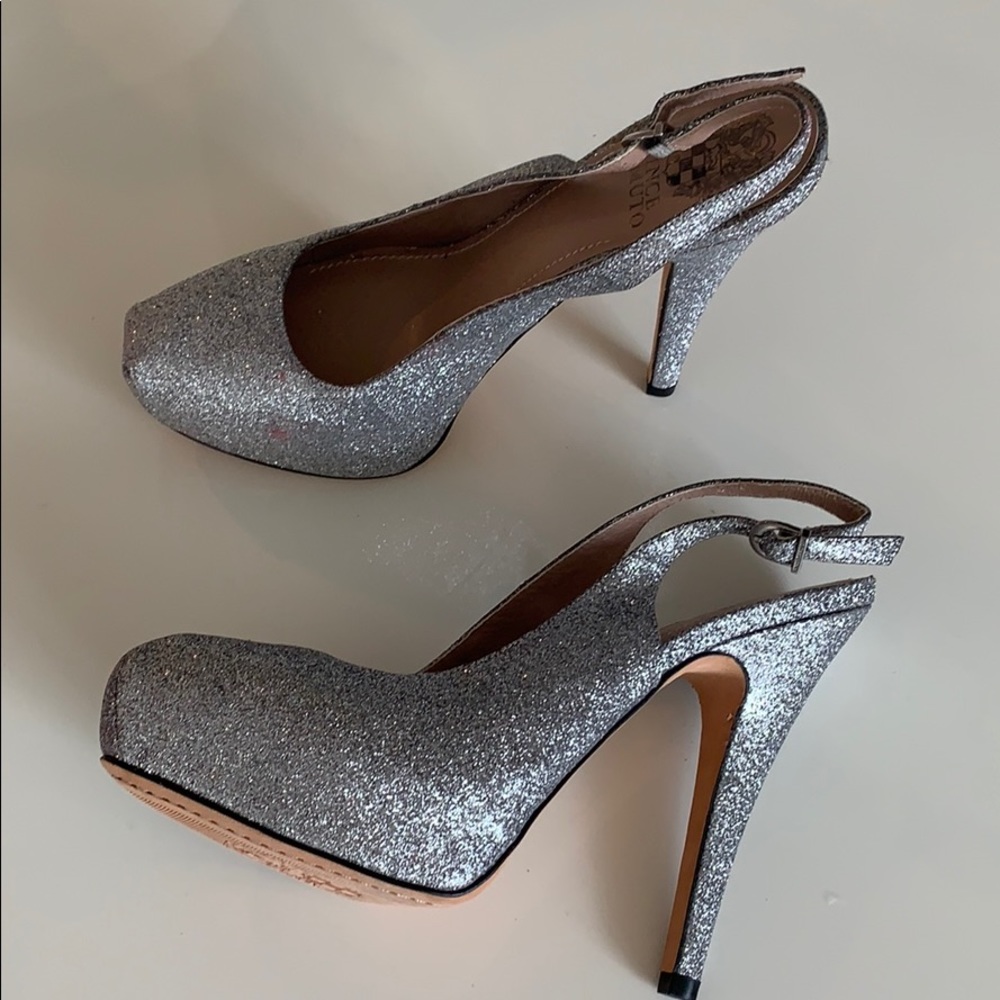 Silver glitter pumps